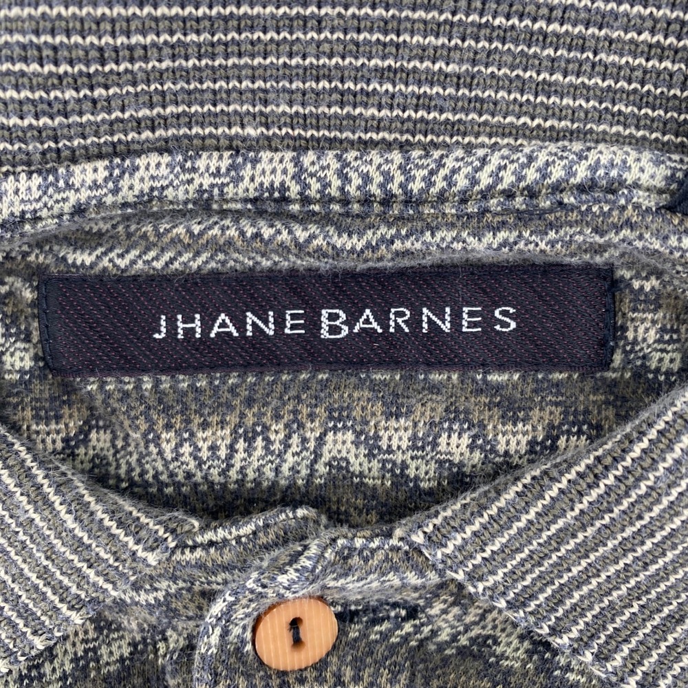 Jhane Barnes Mens Medium Long Sleeve Polo Shirt Cotton Jacquard Knit Brown Green - Picture 2 of 7